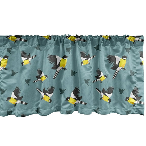 Ambesonne Bird Window Valance, New Zealand Tomtits Exotic Animal Pattern Australian Fauna, Curtain Valance for Kitchen Bedroom Decor with Rod Pocket, 54" X 12", Teal Charcoal Grey