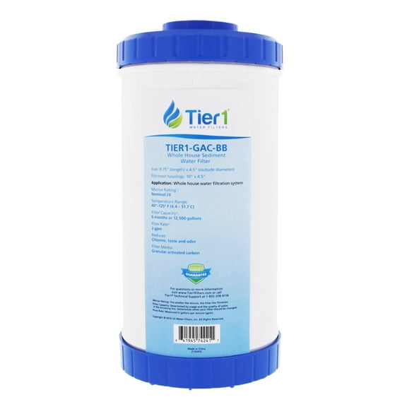 Tier1 20 Micron 10 x 4.5 Water Filter | Carbon Block - Upflow Granular Activated Whole House Cartridge | Replacement for Pentek GAC-BB, 155153-43 | 4.5 x 10 Water Filter