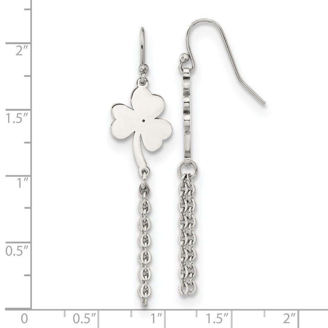 Stainless Steel Polished 4-leaf Clover Dangle Shepherd Hook Earrings 41x12mm Wide Dangle Earring for Women
