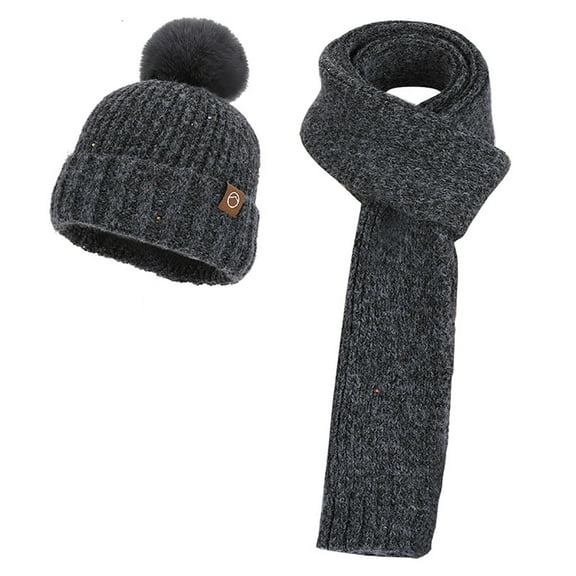 Womens Winter Beanie Hat Scarf Set Warm Knit Thick Skull Cap with Pom Pom Neck Warmer for Men Women
