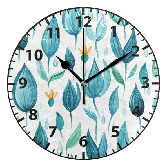 Teal Leaf Design Wall Clock Modern Small Clock Black Hands for Office, Home, Bedroom,School 9.84in