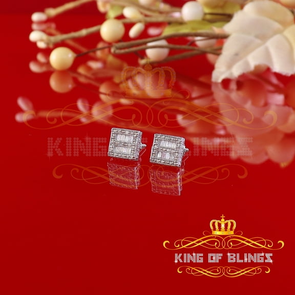 King of Bling's 925 White Silver 0.25ct Diamond Women's/Men's Square Fashion Stud Earring