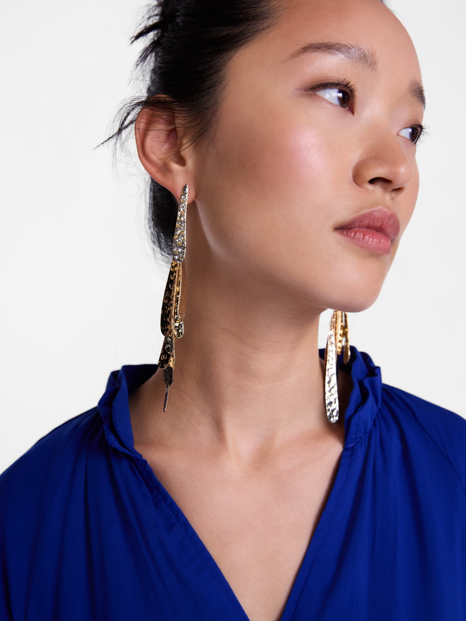 Scenario Women's Gold‑Tone Hammered Fringe Drop Earrings