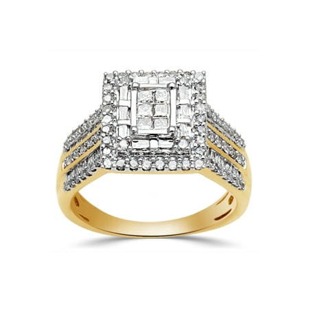 1 Carat T.W. Princess, Baguette and Round-Cut Diamond 10kt Yellow Gold Engagement Ring
