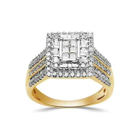 1 Carat T.W. Princess, Baguette and Round-Cut Diamond 10kt Yellow Gold Engagement