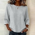 thumbnail image 6 of VBVC Women's Cotton Linen 3/4 Sleeve Tops , Ladies' Crew Neck Striped Shirts , Casual Basic Tunic Blouses For Women, S-2XL, 6 of 6