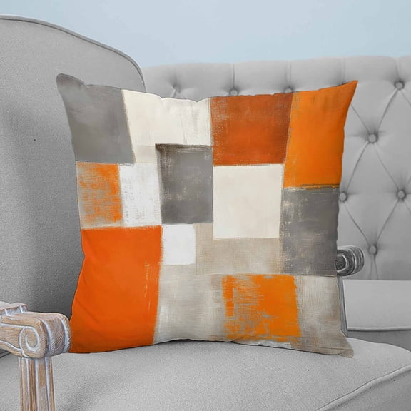 Burnt Orange Throw Pillow Covers, Soft Pillowcases with Invisible Zipper, Grey Modern Abstract Art Oil Painting Geometric Decorative Pillow Cushion Covers for Living Room Couch Sofa Bed 16x16 Inches