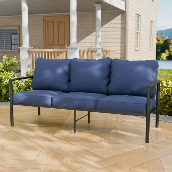 EAGLE PEAK Sunset Dune 3-Seat Wicker Patio Sofa with Cushions,Blue