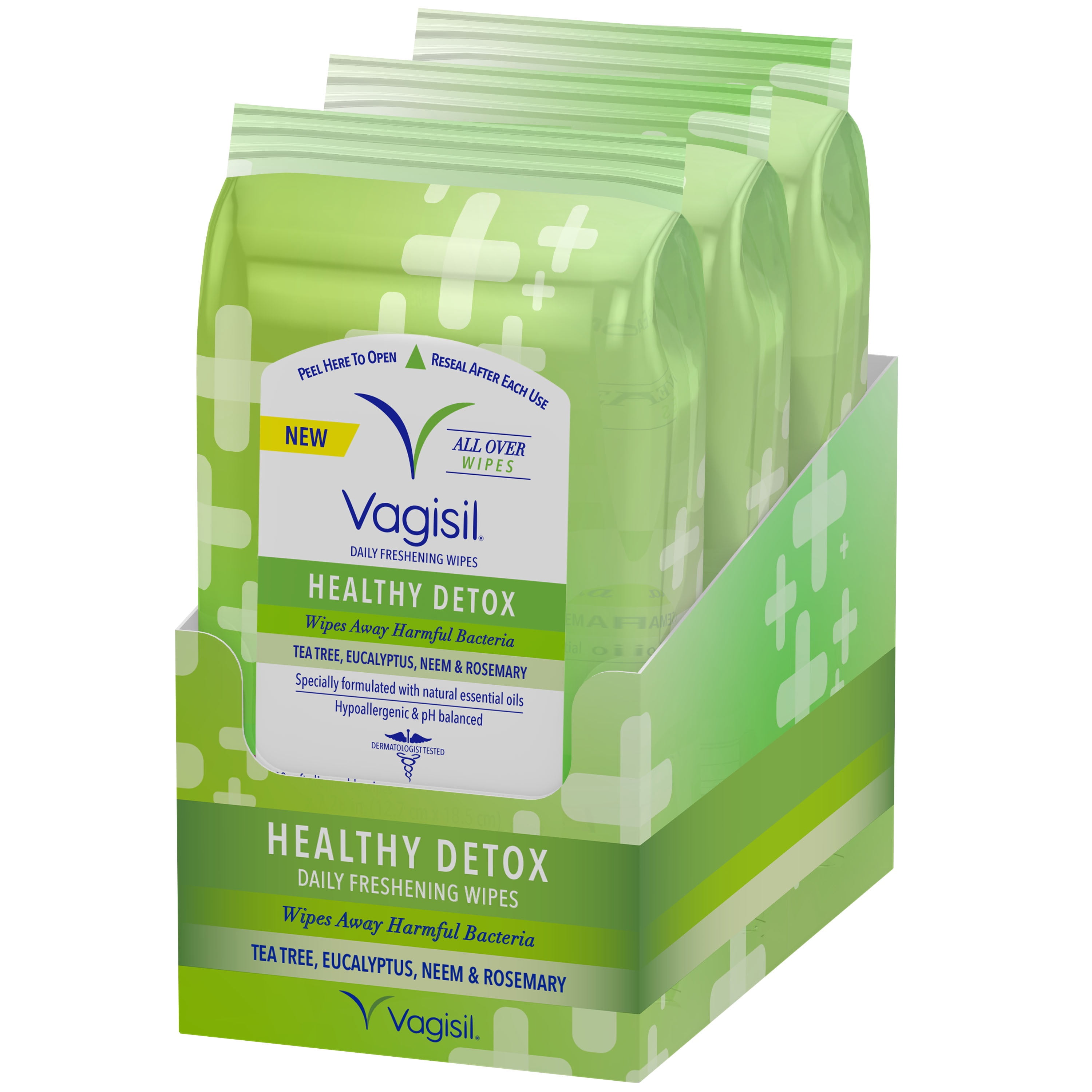 Vagisil Healthy Detox Wipes, Formulated with Essential Oils, in a Re-Sealable Pouch 20 Count 3 Pack
