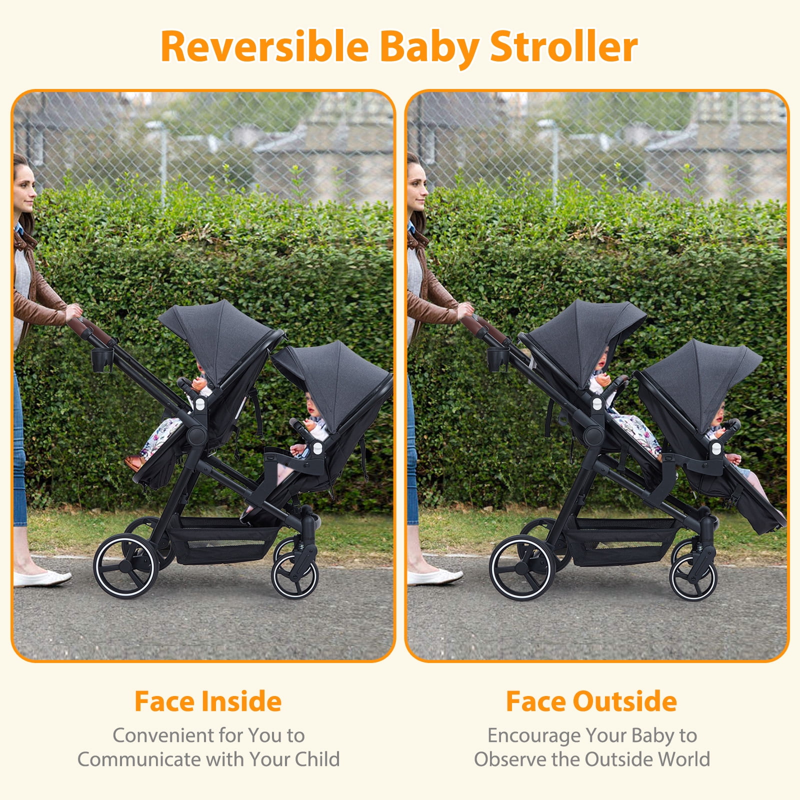 Shininglove Convertible Multi-Use Easy Fold Travel Toddler and Baby Tandem Double Stroller with Safety Harness and Storage Basket