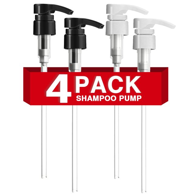 Dispensador de shampoo DupakSYS, paquete de 4, compatible con botellas de 1 L, negro y blanco