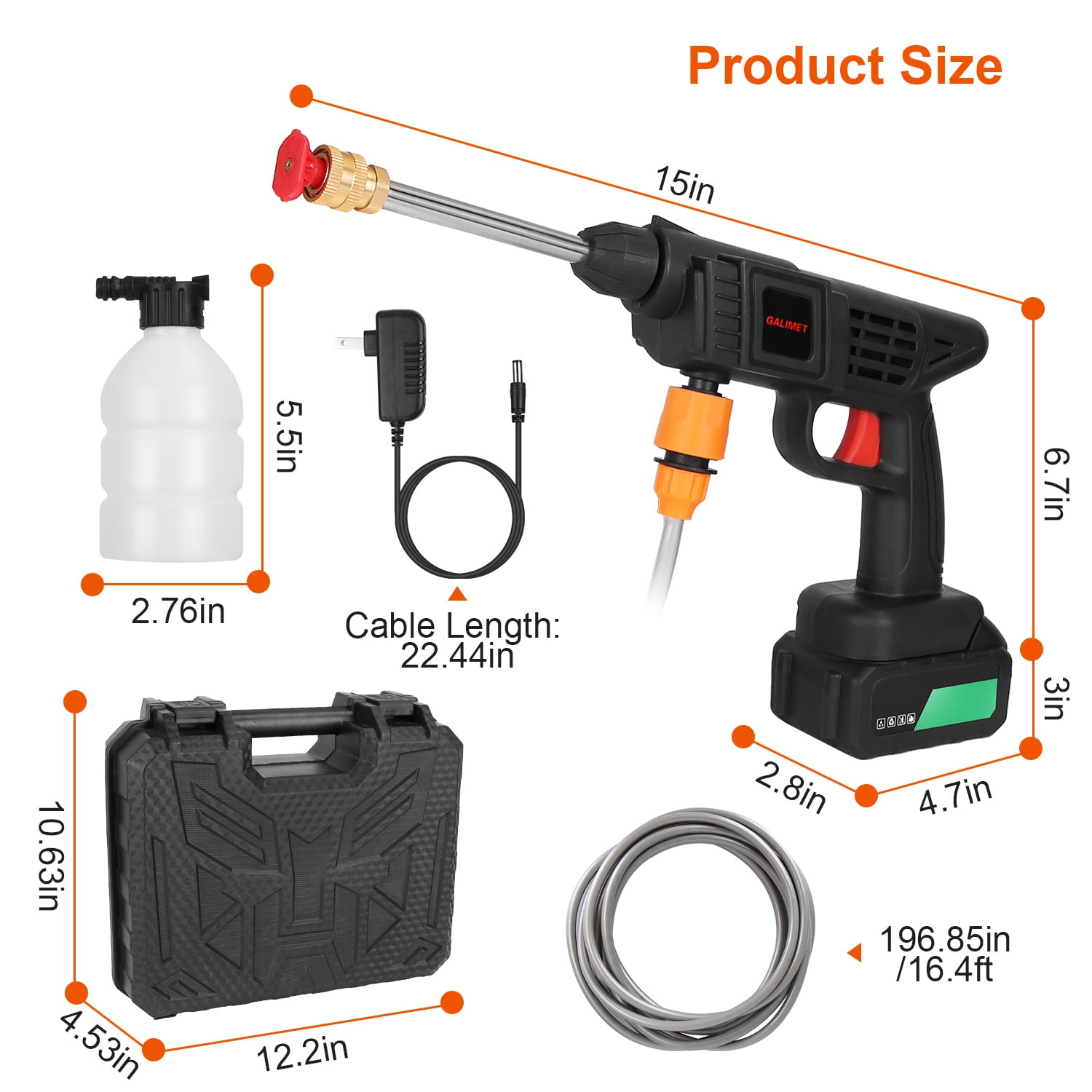 363PSI Cordless Electric Pressure Washer, 550W Portable Power Washer with Rechargeable Batteries for Car Washing, Patio Deck, Fence, Driveway, Outdoor Home Cleaning, Water Hose & Case Included