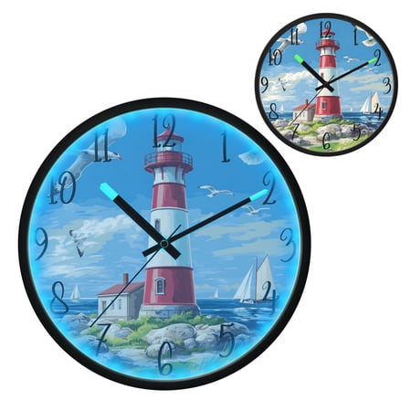 Coastal Lighthouse Luminous Wall Clock with Sound-Activated LED 12-Inch Silent Acrylic Timepiece for Bedroom Livingroom or Office