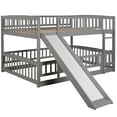 thumbnail image 6 of Harper & Bright Designs Full Over Full Bunk Bed with Slide, Low Wooden Full Size Bunk Bedframe with Fence and Ladder, Gray, 6 of 12