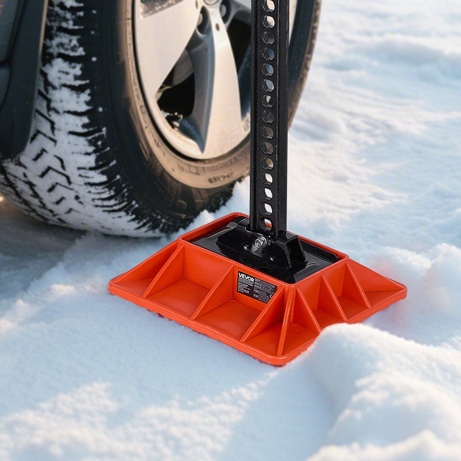 Rugged Universal Jack Stand Base with Handle Holder, 11.6" by 11.6" Platform Holds 7000 LBS, Solid Steel Construction for Hi-Lift Farm Jacks, Truck Jacks - Red Finish