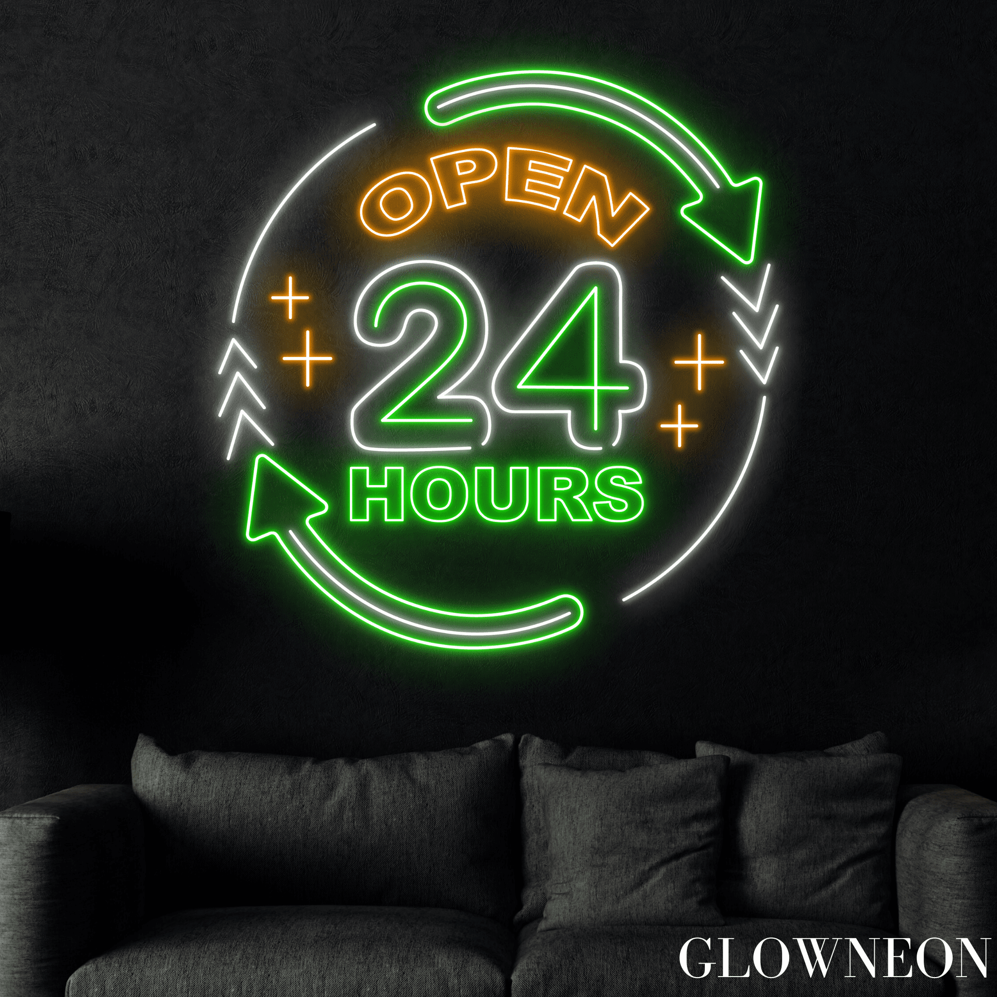 Glowneon Open 24 Hours Neon Sign, 24 HourBar Pub Wall Led Decor