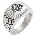 thumbnail image 1 of Stainless Steel Healing Lotus Om Geometric Pattern Step-Down Biker Style Polished Ring, 1 of 1