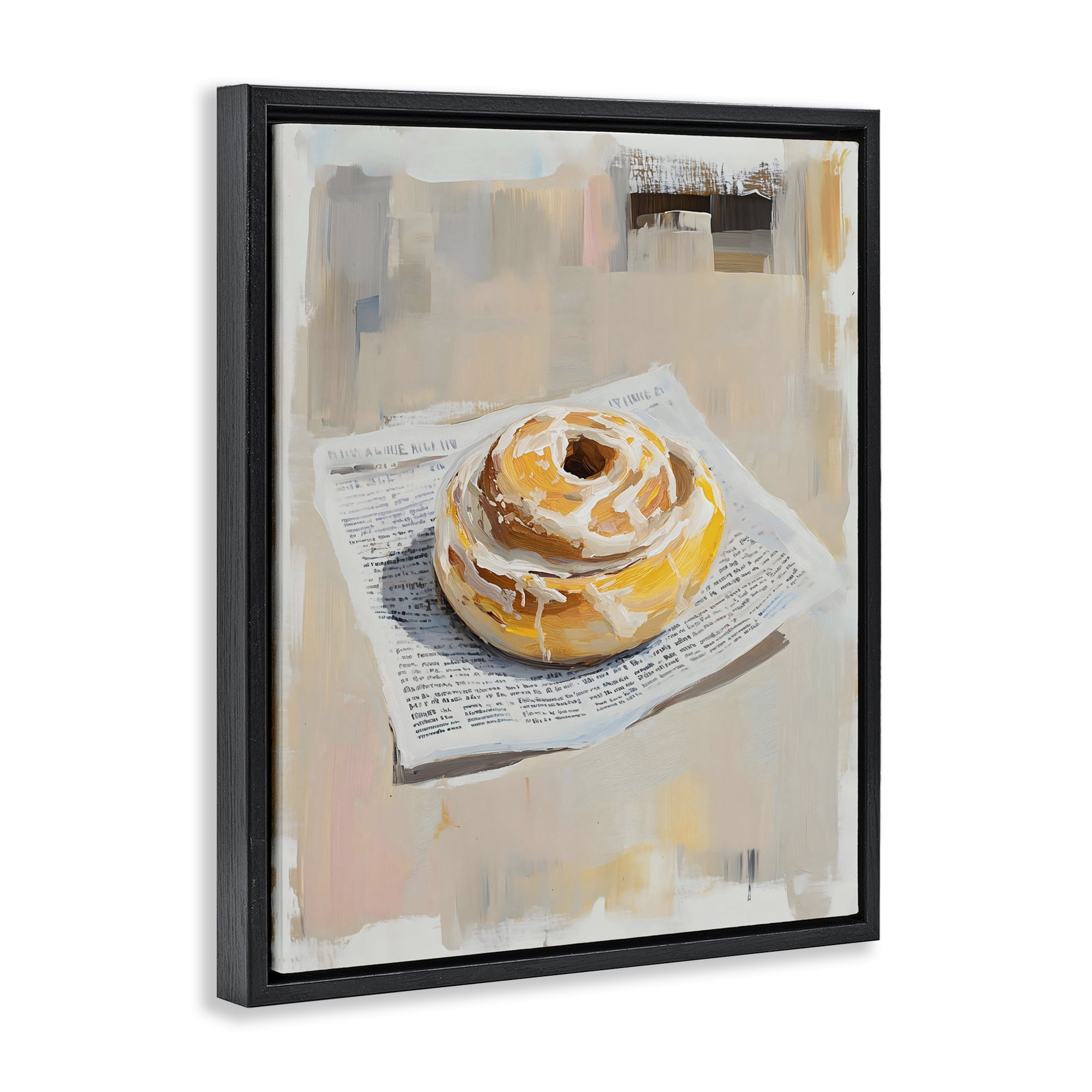 Stupell Industries Cinnamon Roll & Morning Paper Black Framed Floater Canvas Wall Art, design by The Prints Vibe