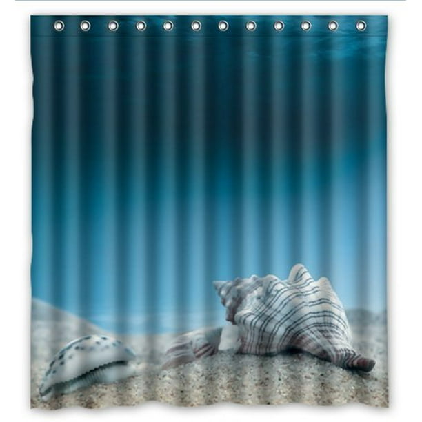 HelloDecor Seashells Under The Sea Shower Curtain Polyester Fabric Bathroom Decorative Curtain
