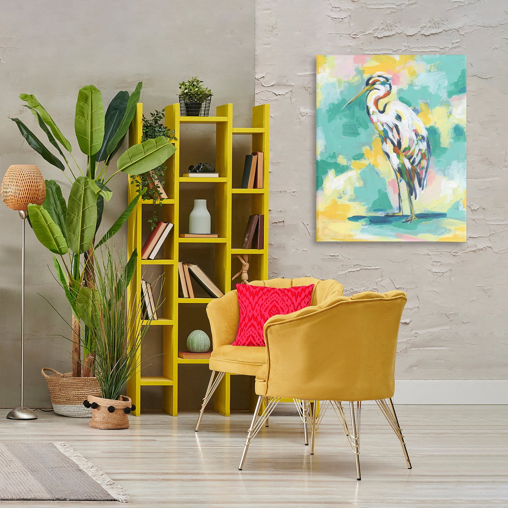 Stupell Industries Blue Modern Crane Animals Painting Wrapped Canvas Art Print Wall Art, 30 x 40