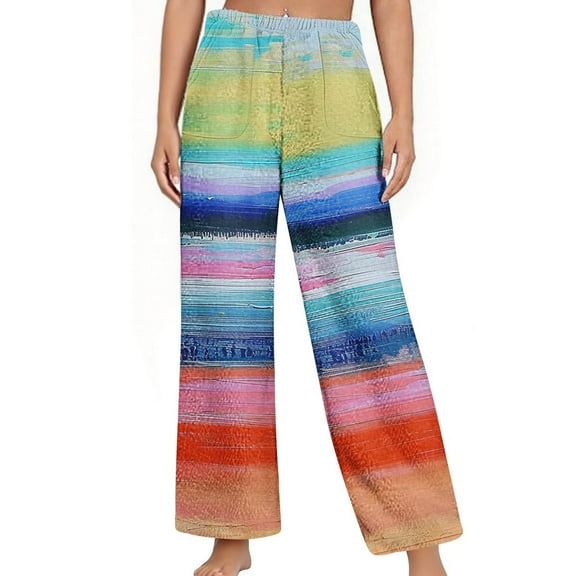Zedker Casual Women'S Fashion Printed Soft Fleece Straight Leg Sleepwear Pants with Pockets,Comfy Warm Elastic Waistband Trouses,Blue,L