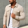 thumbnail image 4 of FRSASU Men's Waffle Knit Zip‑Up Jacket Lapel Collar Casual Coat with Gold‑Tone Button Chest Pockets Beige, 4 of 7