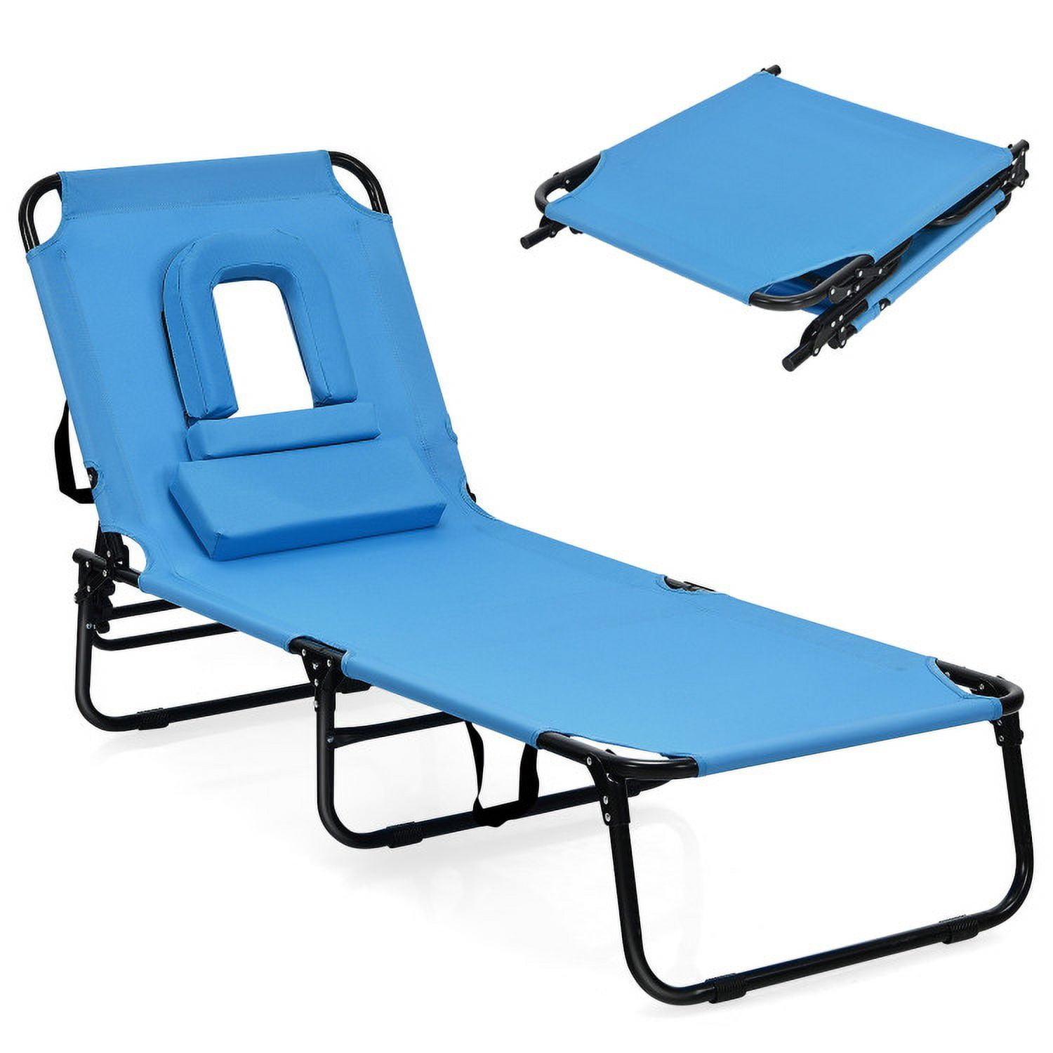Aimee Lii Outdoor Folding Chaise Beach Pool Patio Lounge Chair Bed with Adjustable Back and Hole, Patio Loungers, Blue