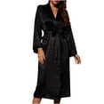 thumbnail image 1 of WRKEKC Womens Robe Black Solid Color Tie Waist Mid-Length Robe Womens Sleepwear Bathrobe for Home Lounging, 1 of 5