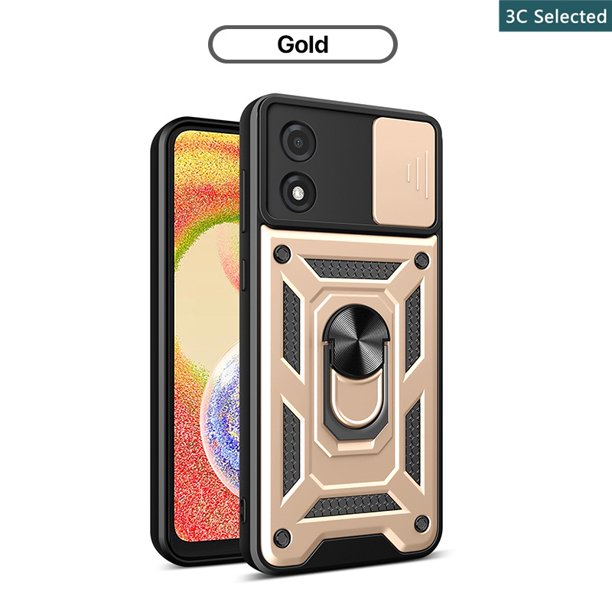 Funda Motorola Moto E13 Case Carcasa Duro Ventana Deslizante Proteger La Cámara Soporte De Anillo Anti-huella Digital a prueba de choques