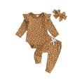 thumbnail image 1 of FOCUSNORM Baby Girl Fall Outfit Cotton Floral Long Sleeve Ribbed Romper Bow Pants Headband 3Pcs Infant Newborn Clothes Set, 1 of 9
