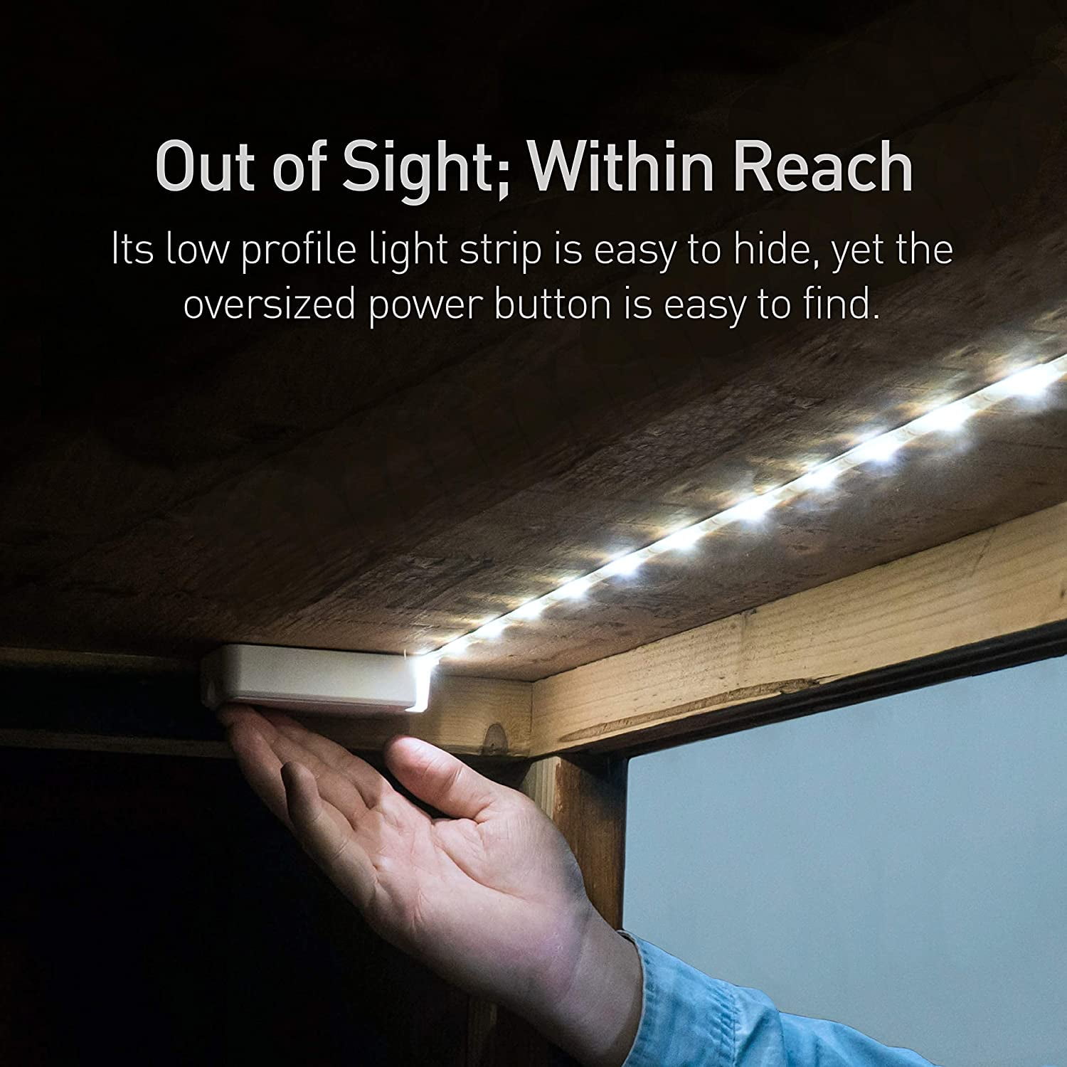 JJEAN-POWER PRACTICAL Luminoodle Under Cabinet Lighting - Click LED Light Strip for Shelves, Kitchen Cabinets, & Furniture, 1-Pack Includes Power Button & Tape Adhesive - Warm White (2700K)