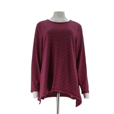- Denim & Co Jersey Striped Long Slv Trapeze Hem Top A300993
