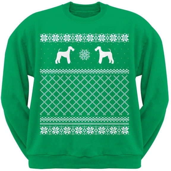 Airedale Terrier Green Adult Ugly Christmas Sweater Crew Neck Sweatshirt