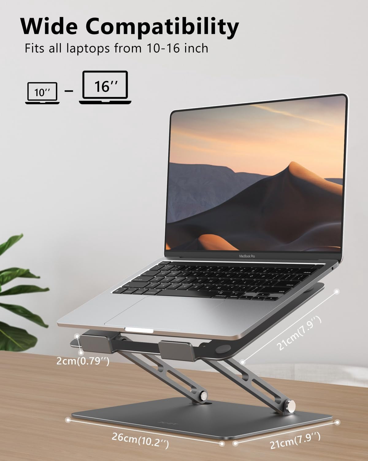 Aluminum Laptop Stand  For Desk Adjustable Height Computer Stands Compatible With Macbook Air Pro More All 10-16'' Notebooks Laptops Classic Grey