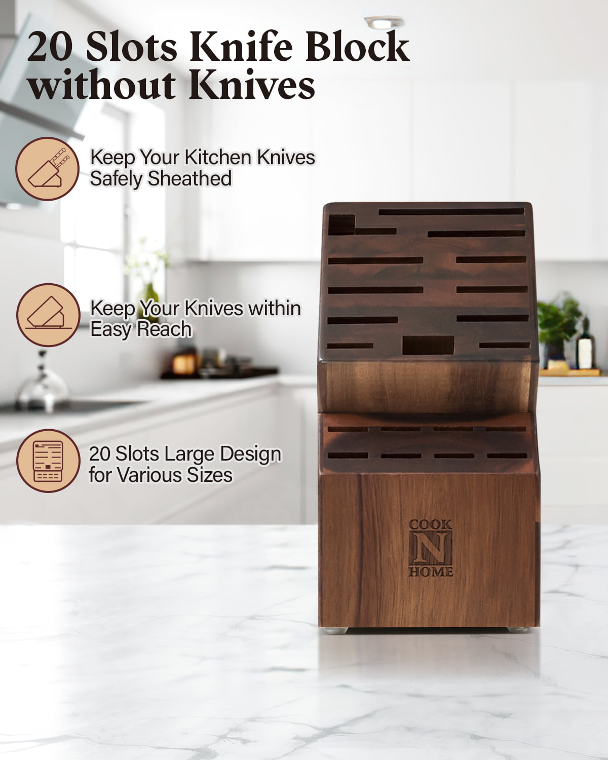  ENOKING Universal Knife Block without Knives, Acacia Wood Knife  Holder/Knife Organizer with Removable Plastic Bristles for Kitchen Counter  Knife Storage Rack: Home & Kitchen