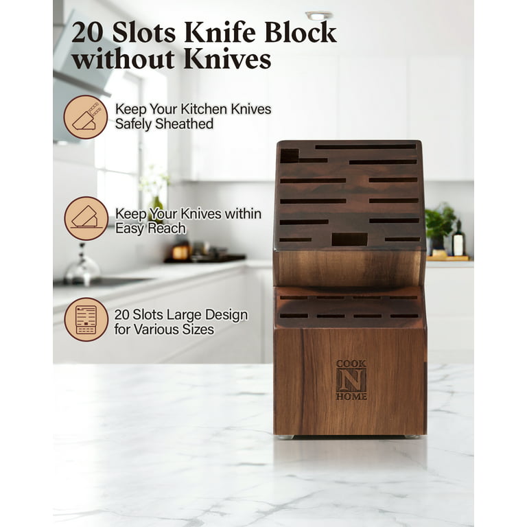 Cook N Home Acacia Wood Knife Storage Block without Knives, 20 Slot  Universal Knife Holder Countertop Butcher Block Knife Stand for Easy  Kitchen