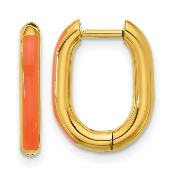 Auriga Stainless Steel Yellow IP-plated with Orange Enamel 2.40mm Elongated Hoop Earrings for Women