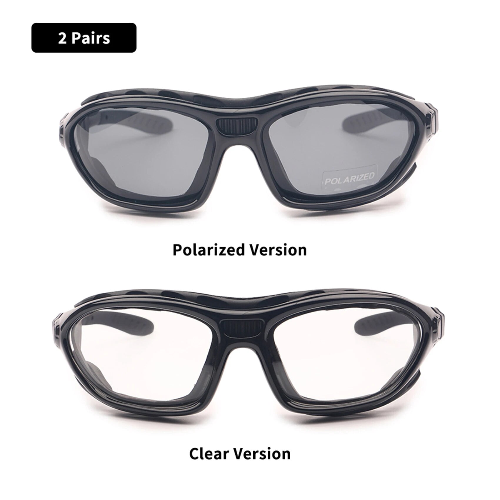 Motorcycle Polarized Clear Sunglasses Day Night 2 Lens Kit Interchangeable Arms Strap UVA UVB Windproof Sandproof (Polarized Clear)
