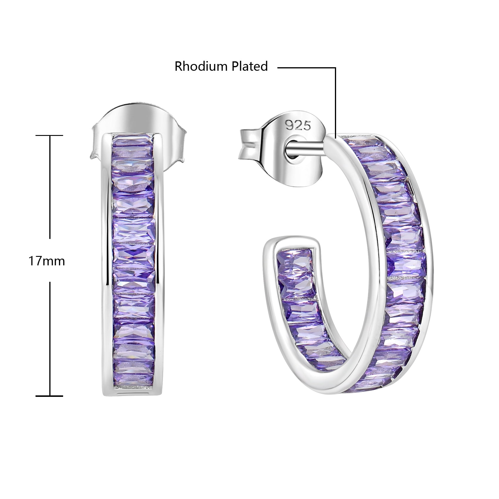 Hoop Earrings for Women 925 Sterling Silver Purple 5A Cubic Zirconia Full Diamond Earrings
