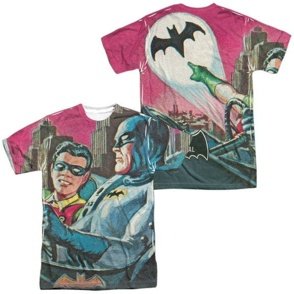 Batman Classic Tv Bat Signal Unisex Adult Sublimated Costume T Shirt (Front/Back), Large Multicolor