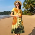 thumbnail image 4 of Honeii Golden Sunflower In Field Print Women’s Short Sleeve Dress, Comfortable Casual Dress, Soft Polyester Spandex Blend, Stylish Everyday Wear for Summer, Perfect for Travel and Vacation, 4 of 6