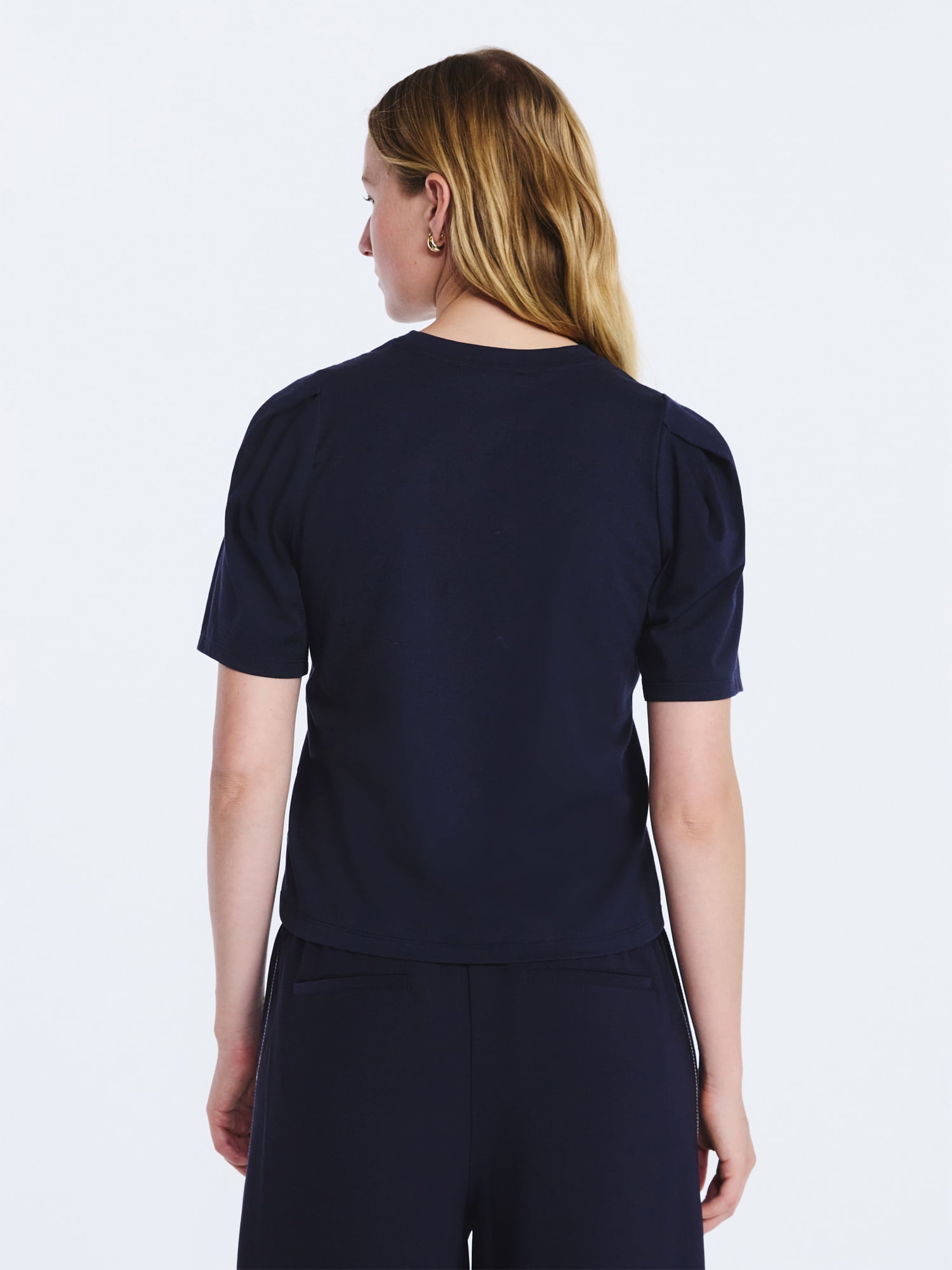 Free Assembly Women's Crewneck Tee with Puff Sleeves, XS-XXL