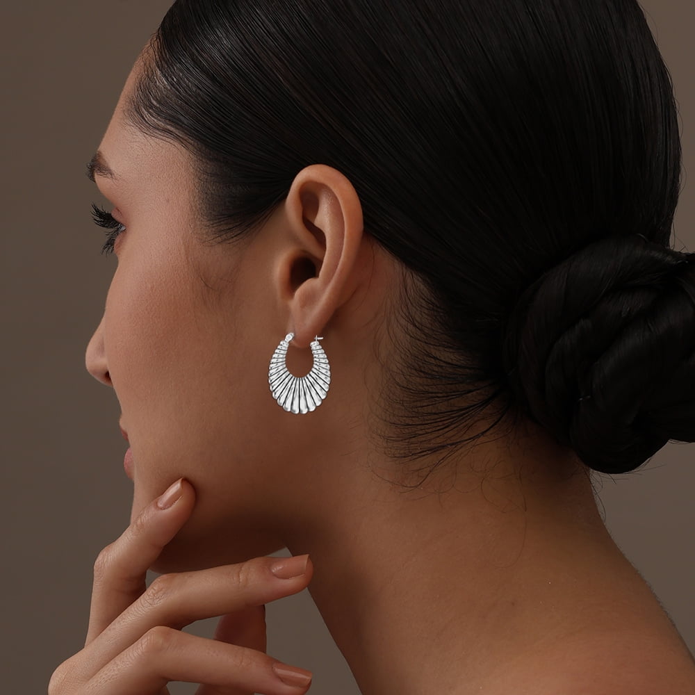 LeCalla 925 Sterling Silver Hypoallergenic Click-Top Shrimp Hoop Earrings Jewelry Gifts for Women and Teen 25MM