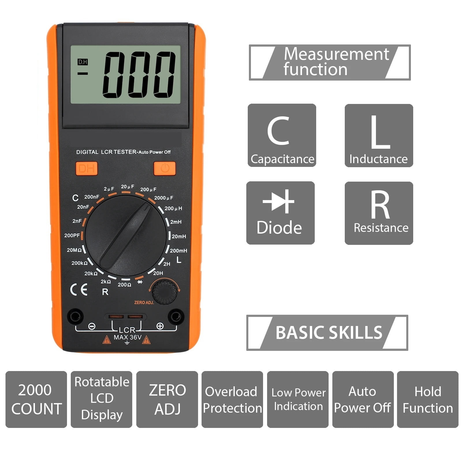Digital Multimeter LCR Meter Tester For Inductance Capacitance Resistance LCD Display Measuring Meter Tool Kit ,Battery Test