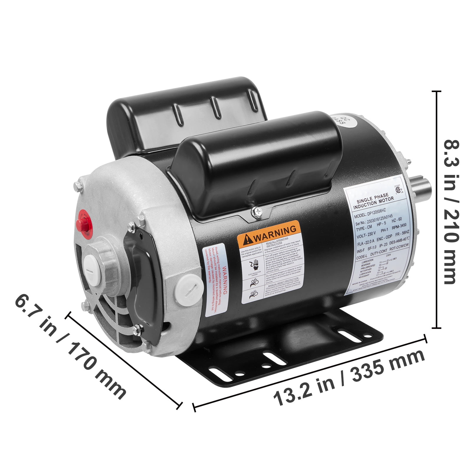 SKYSHALO 5HP Air Compressor Electric Motor, 230V 22 Amps, 56HZ Frame 3450RPM, 7/8" Keyed Shaft, CW/CCW Rotation, 2.25" Shaft Length for Air Compressors Has Obtained CSA Certification