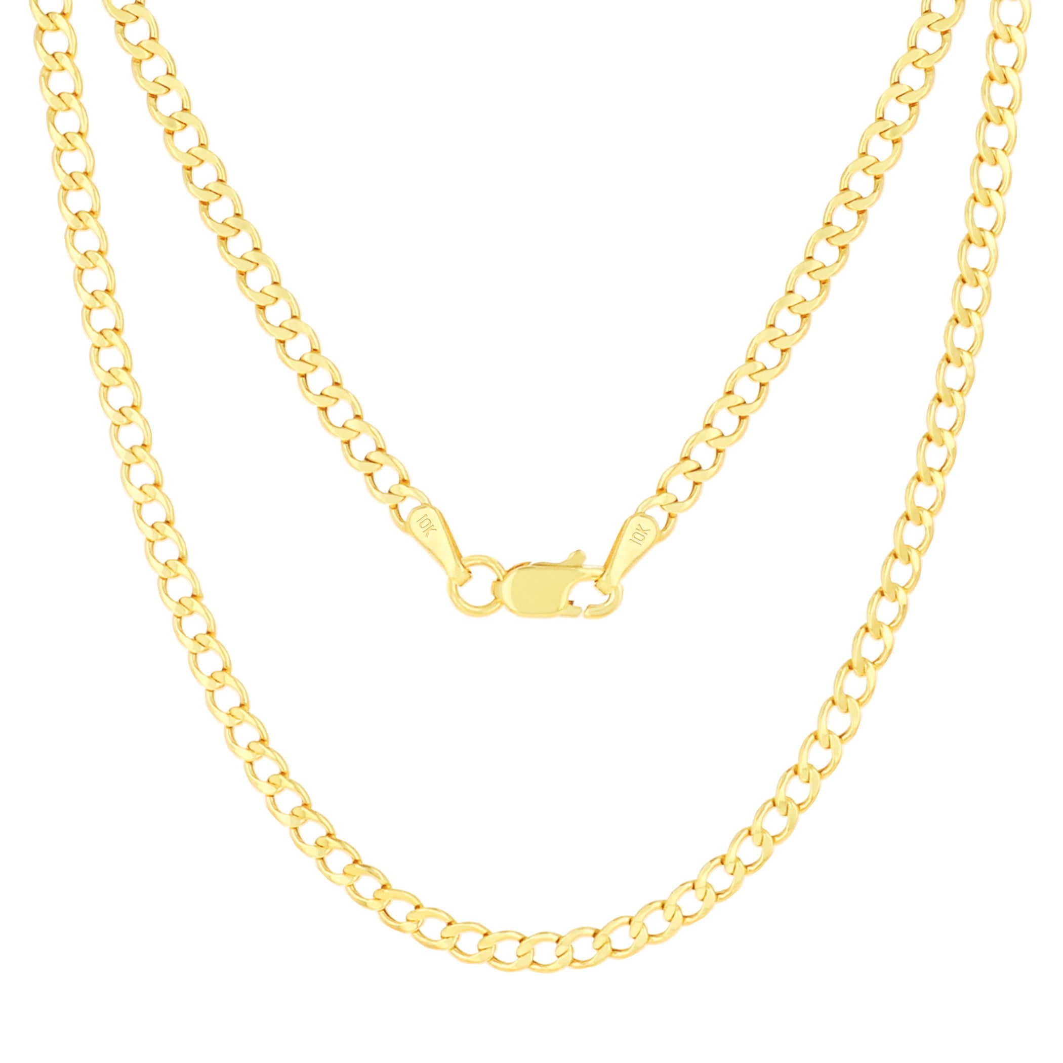 Nuragold 10k Real Yellow Gold Cuban Curb Link 2.5mm Chain Necklace (16"-26") Italian Jewelry for Men & Women