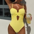 thumbnail image 2 of Hduncf Women Fashion Cutout One Piece Swimsuits Tummy Control High Waisted Halter Front Tie Knot Bathing Suit Yellow L, 2 of 6