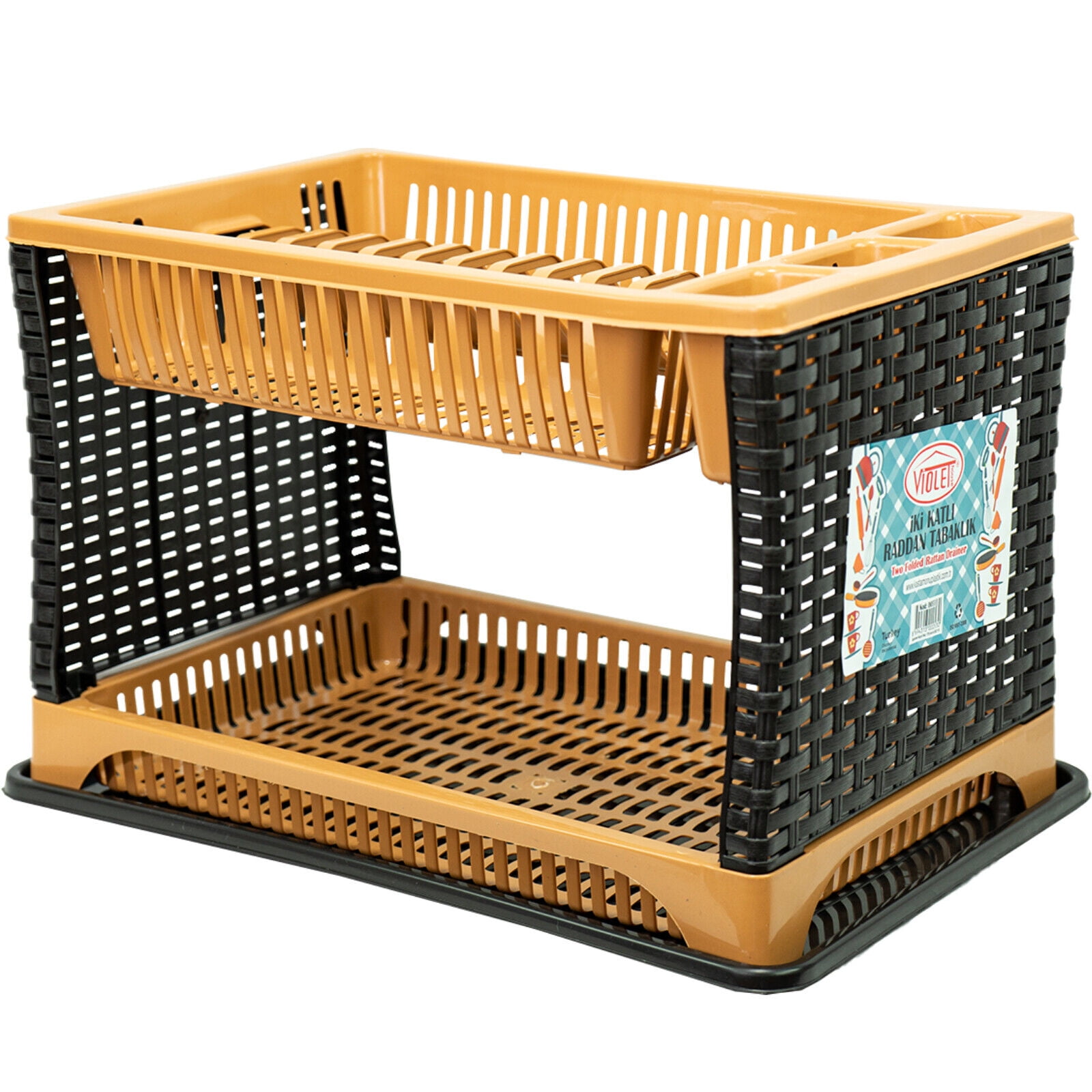 2 Tier Dish Drying Rack With Drainboard Tray Plastic Dish Rack Holder