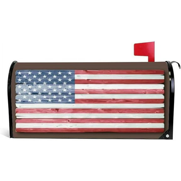 Coolnut Magnetic Mailbox Cover, American Flag Painted on Wood Post Mail Box Cover Mail Wraps Cover, Standard Size 20.7" L x 18" W