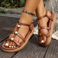thumbnail image 3 of HEWUQI Dressy Flat Sandals for Women 2026 Summer Comfortable Slip on Leather Slides Casual Open Toe Ankle Strap Vacation Walking Beach Shoes Brown Size 8, 3 of 6